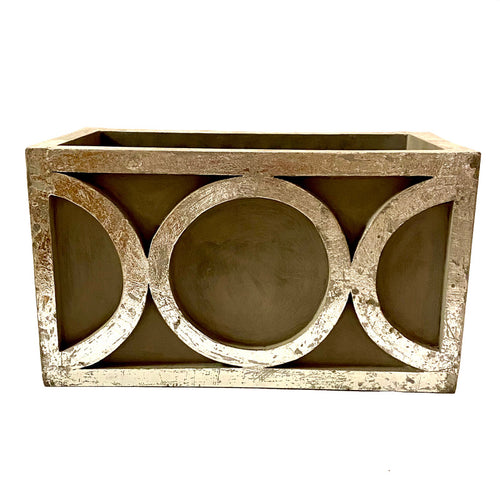 Wooden Rect. Container w/ Circle - Dark Grey w/ Antique Silver