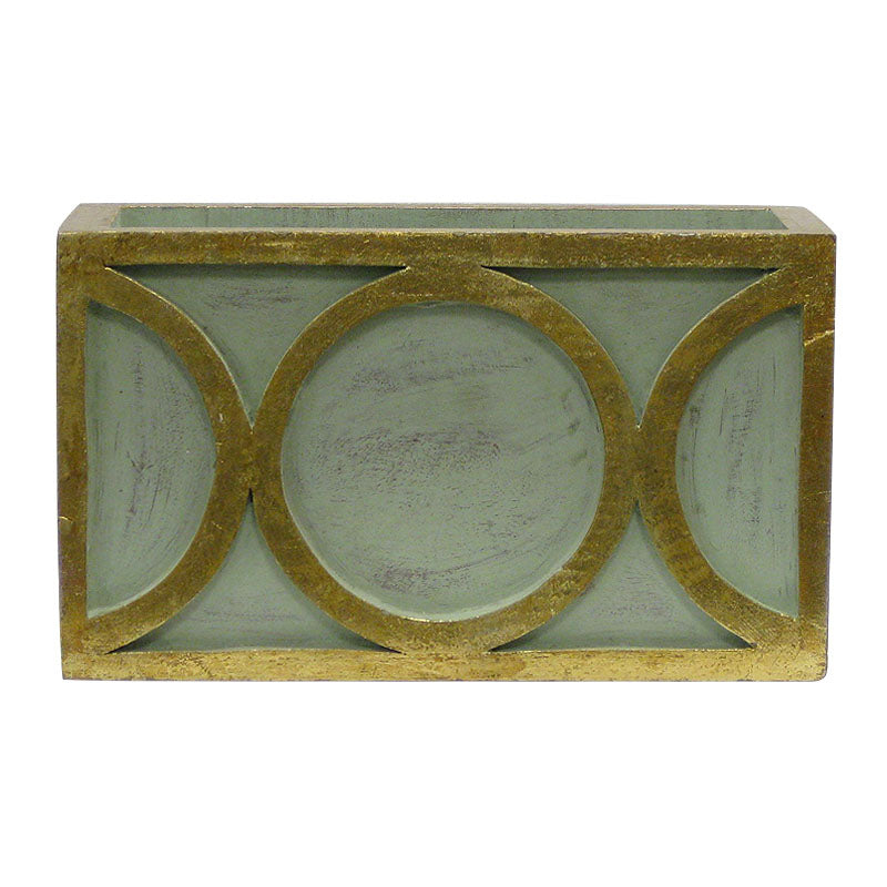 Wooden Rect. Container w/ Circle - Green w/ Antique Gold