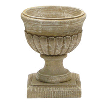Load image into Gallery viewer, [WRU-WA-GP] Wooden Weathered Ribbed Urn - Grass Plumes Natural &amp; Hydrangea Ivory