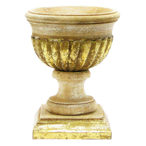 Wooden Ribbed Urn - Weathered Gold Antique
