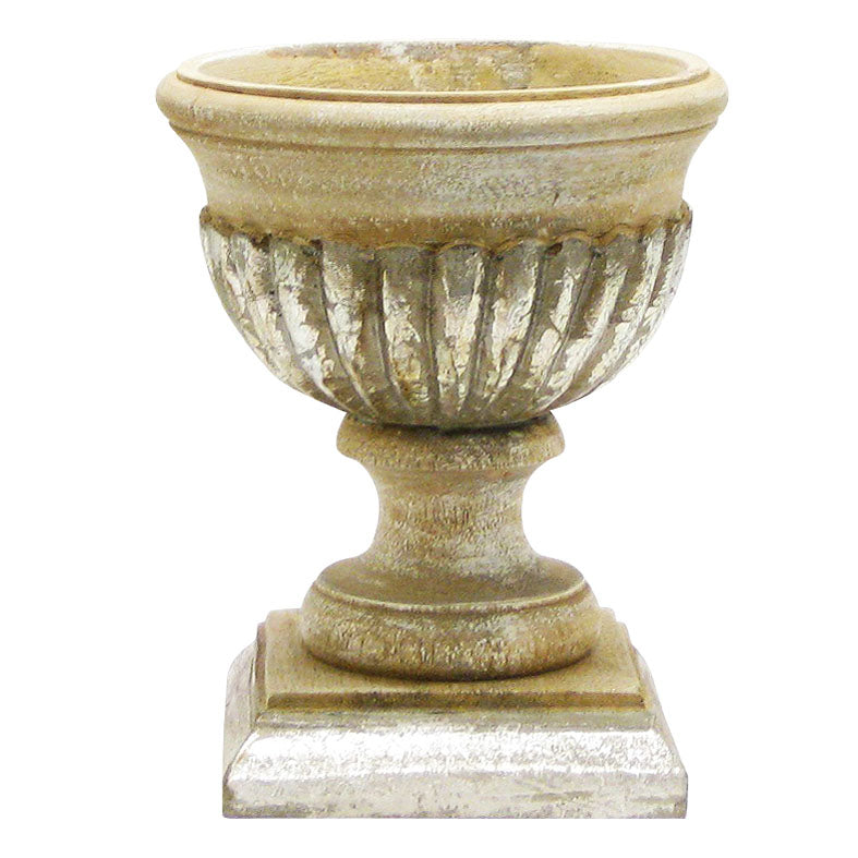 Wooden Ribbed Urn - Weathered Silver Antique