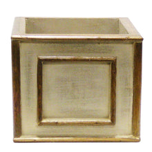 Load image into Gallery viewer, [WSP-PD-ORYE] Wooden Square Container Patina Distressed w/Bronze - White &amp; Yellow Orchid Artificial