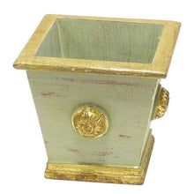 Load image into Gallery viewer, [WSPM-GG-ORYEDP] Wooden Square Container w/ Medallion Gray/Green - Double White &amp; Yellow Orchid Artificial w/ Palm

