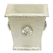 Load image into Gallery viewer, [WSPM-GS-ORGRDP] Wooden Square Container w/ Medallion Grey Silver - Double White &amp; Green Orchid Artificial w/ Palm