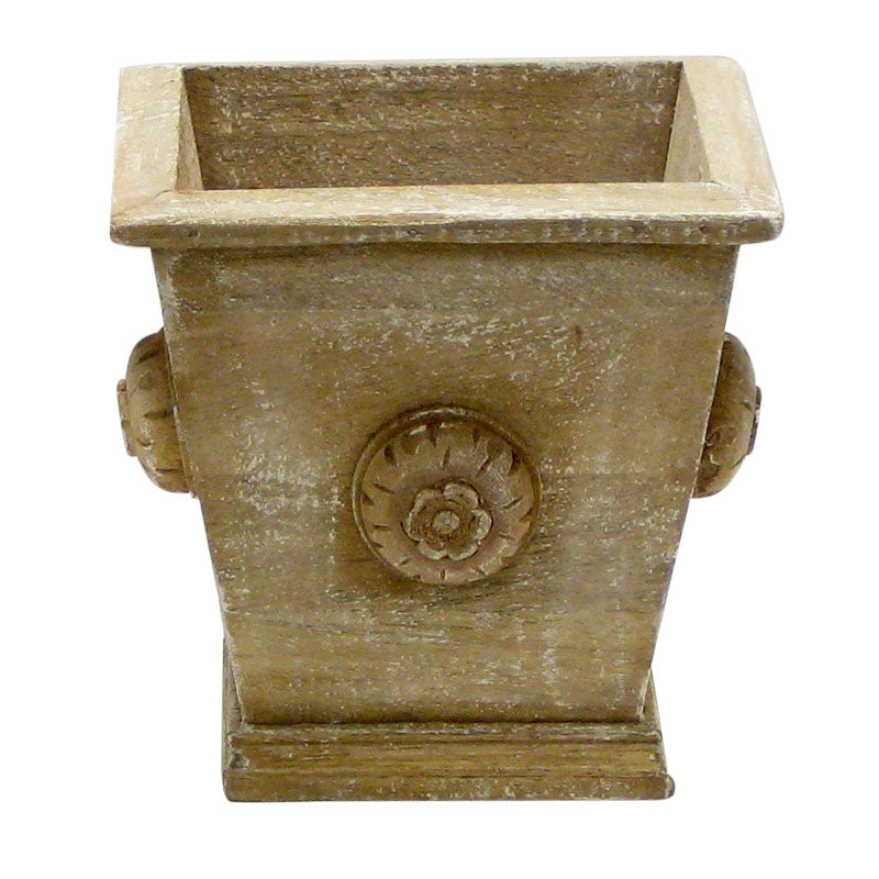 Wooden Square Planter w/ Medallion - Weathered Antique