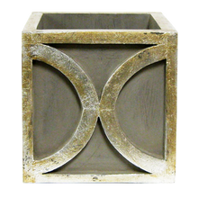 Load image into Gallery viewer, [WSPO-DS-ORGR] Wooden Square Container w/ Half Circle Dark Grey w/ Silver - Artificial Orchids White &amp; Green