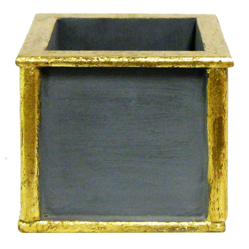 Wooden Square Container - Dark Blue Grey w/ Antique Gold