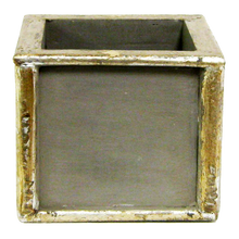 Load image into Gallery viewer, [WSPS-DS-OROCD] Wooden Square Container Dark Blue Gray Silver - Double Artificial Orchid White &amp; Purple
