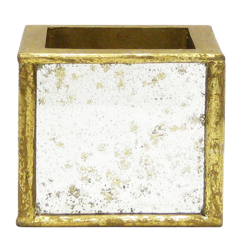 Wooden Square Planter Small - Gold Antique w/ Antique Mirror