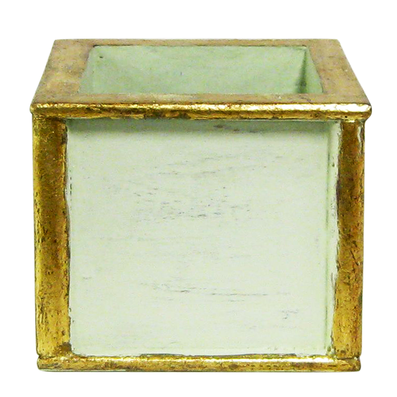 Wooden Square Container - Grey Green w/ Antique Gold