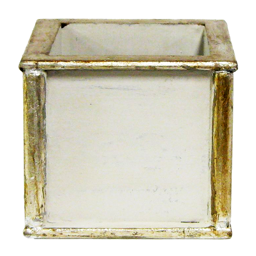 Wooden Square Container - Grey w/ Antique Silver
