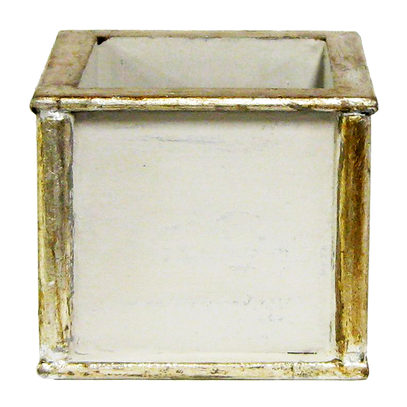 Wooden Square Container - Grey w/ Antique Silver