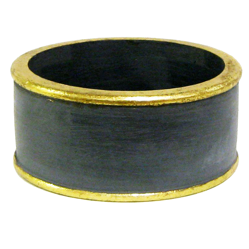 Wooden Short Round Container - Dark Blue Grey w/ Antique Gold