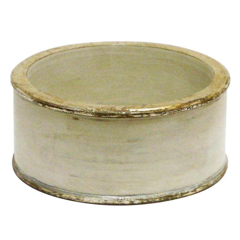Wooden Short Round Container - Grey w/ Silver