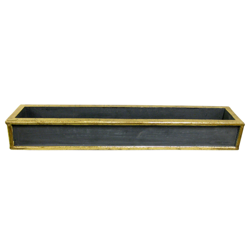 Wooden Short Rect Planter - Dark Blue Grey w/ Antique Gold