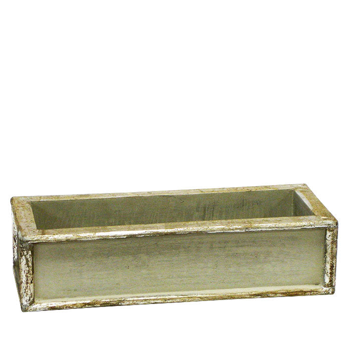 Wooden Short Rect Planter Small - Antique Gray Green w/ Silver