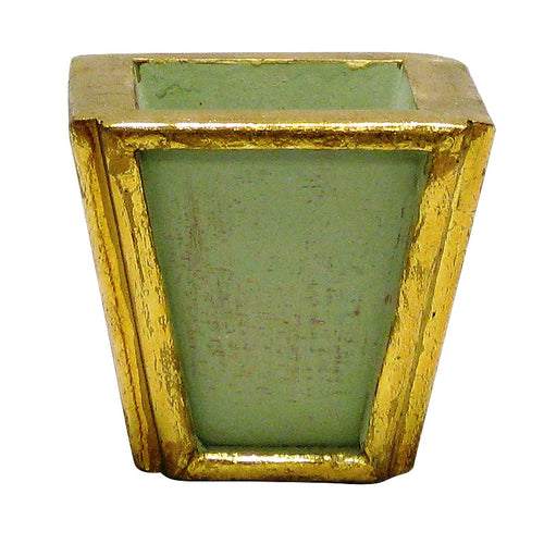 Wooden Small Planter - Gray Green w/ Gold Antique