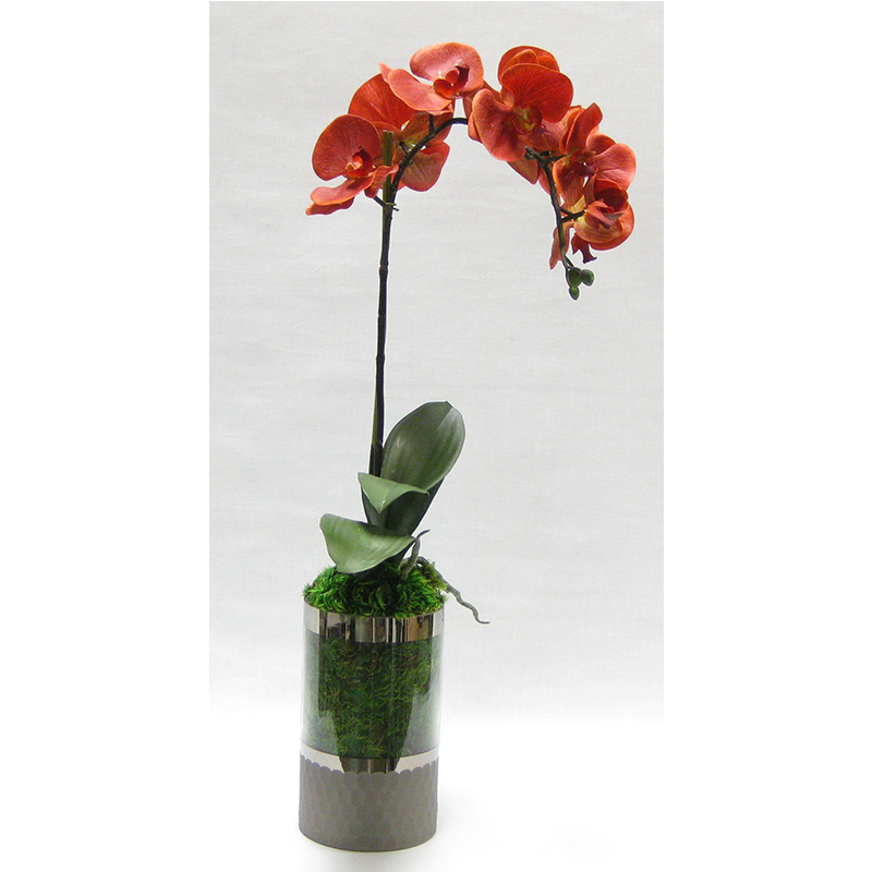 Cylinder Glass Vase Smoke - Orange Orchid Artificial