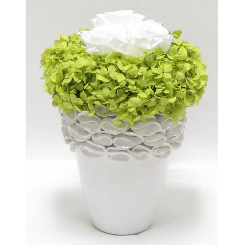 Ceramic Vase White - Roses White & Hydrangea Basil