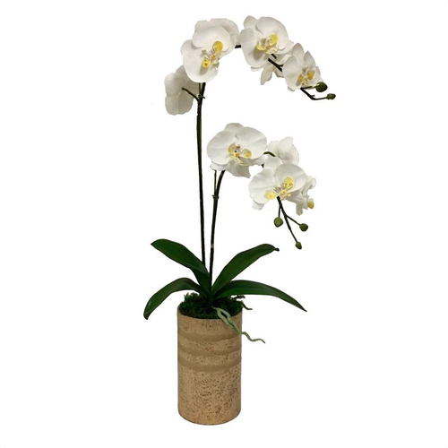 Gold Glass Vase Large - White & Yellow Double Orchid Artificial