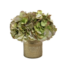Load image into Gallery viewer, Gold Glass Vase Medium - Hydrangea Green Artificial
