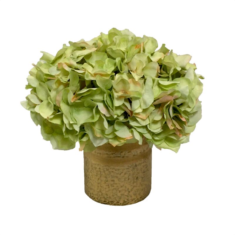 Gold Glass Vase Medium - Artificial Hydrangea Light Green