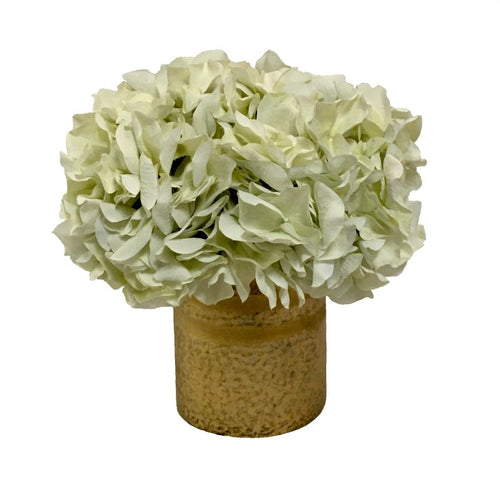 Gold Glass Vase Medium - Artificial Hydrangea White