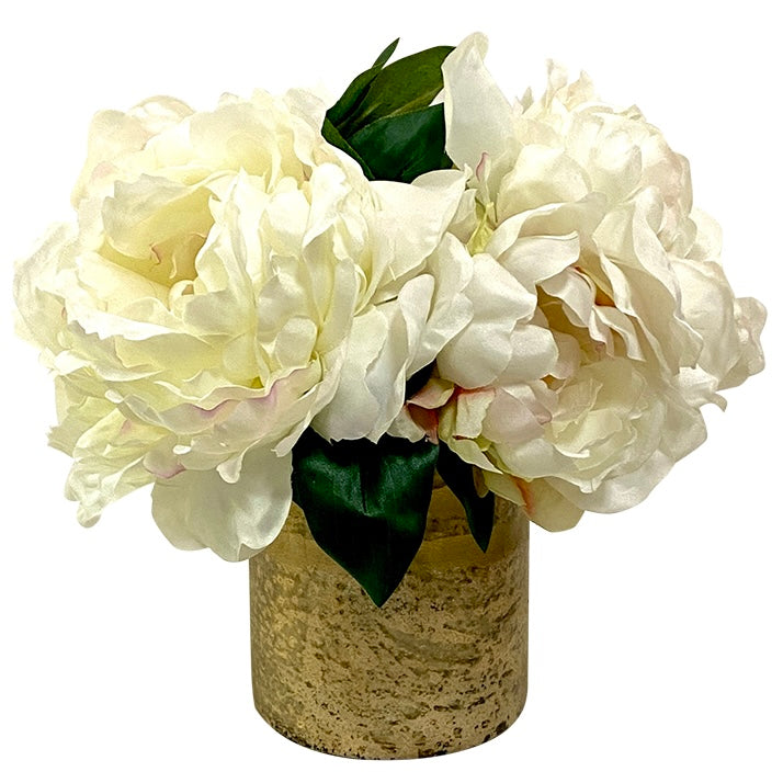 [RESM-PNYW] Gold Glass Vase Medium - Artificial Peony White