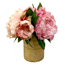 Load image into Gallery viewer, [RESM-PNYP] Gold Glass Vase Medium - Artificial Peony Pink
