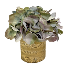 Load image into Gallery viewer, Gold Glass Vase Small - Artificial Hydrangea Aqua
