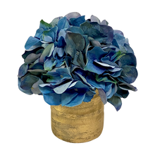Load image into Gallery viewer, Gold Glass Vase Small - Artificial Hydrangea Blue
