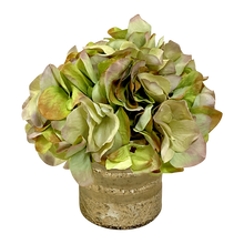Load image into Gallery viewer, Gold Glass Vase Small - Artificial Hydrangea Green
