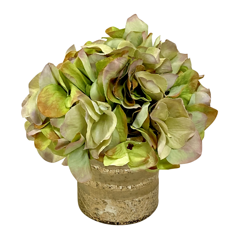 Gold Glass Vase Small - Artificial Hydrangea Green