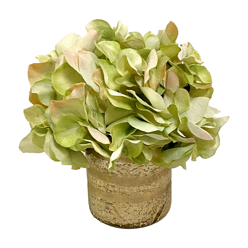 Gold Glass Vase Small - Artificial Hydrangea Light Green
