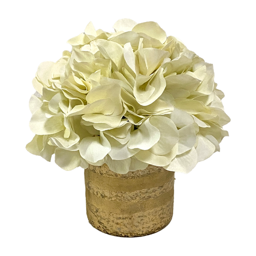 Gold Glass Vase Small - Artificial Hydrangea White