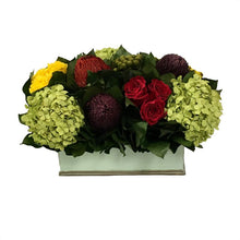 Load image into Gallery viewer, [RPS-GG-MLP] Rectangular Planter Small Grey Green - Multicolor Red, Yellow, Purple w/ Basil Hydrangea