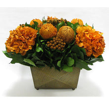 Load image into Gallery viewer, Brass Metal Rect Container - Banksia Autumn, Brunia Autumn &amp; Hydrangea Rust Brown
