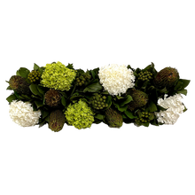 Load image into Gallery viewer, [RPL-C-BKMHDBHDW] Rect Long Champagne Leaf Container - Banksia Manzi &amp; Hydrangea Basil White