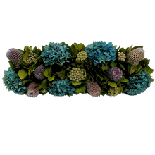 Load image into Gallery viewer, [RPL-S-BKMHDNB] Rect Long Silver Leaf Container - Banksia Manzi Blue &amp; Hydrangea Natural Blue