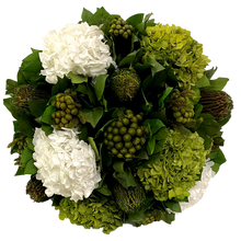 Load image into Gallery viewer, [RRCT-C-BKMHDBHDW] Resin Round Container Champagne Leaf - Manzi Bronze &amp; Hydrangea White Basil
