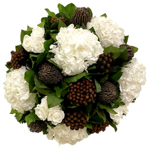 Load image into Gallery viewer, [RRCT-Z-BKMZHDW] Resin Round Container Bronze Leaf - Manzi Bronze, Roses White &amp; Hydrangea White
