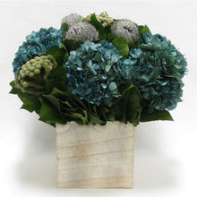 Load image into Gallery viewer, Wooden Cube Container Whitewash Stain - Banksia Lt Grey, Brunia Nat &amp; Hydrangea Natural Blue