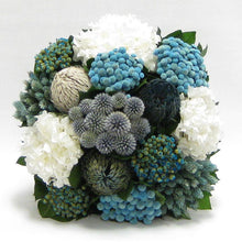 Load image into Gallery viewer, [WC73W-ECHDW] Wooden Short Container Whitewash Stain - Echinops w/ Banksia, Brunia, Pharalis &amp; Hydrangea White..