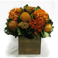 Load image into Gallery viewer, Wooden Cube Container Brown Stain - Terracotta Banksia, Brunia, Pharalis &amp; Hydrangea Rust Brown..