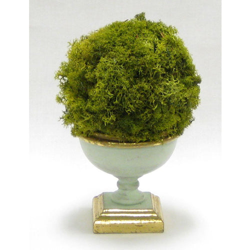 Small Wooden Footed Bowl Grey Green - Reindeer Moss Topiary Ball Basil
