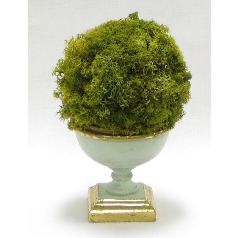 Small Wooden Footed Bowl Grey Green - Reindeer Moss Topiary Ball Basil