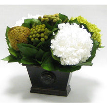 Load image into Gallery viewer, [WMRPM-BA-HDBHDW] Wooden Mini Rect Container Antique Black - Brunia Yellow, Banksia Spring Green &amp; Hydrangea Basil and White
