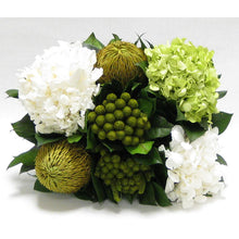 Load image into Gallery viewer, [WMRPM-BA-HDBHDW] Wooden Mini Rect Container Antique Black - Brunia Yellow, Banksia Spring Green &amp; Hydrangea Basil and White