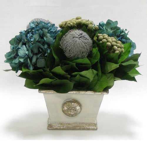Wooden Mini Rect Container Gray Silver - Banksia Gray, Brunia Natural & Hydrangea Natural Blue