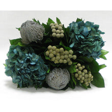 Load image into Gallery viewer, [WMRPM-GS-BKBRHDNB] Wooden Mini Rect Container Gray Silver - Banksia Gray, Brunia Natural &amp; Hydrangea Natural Blue